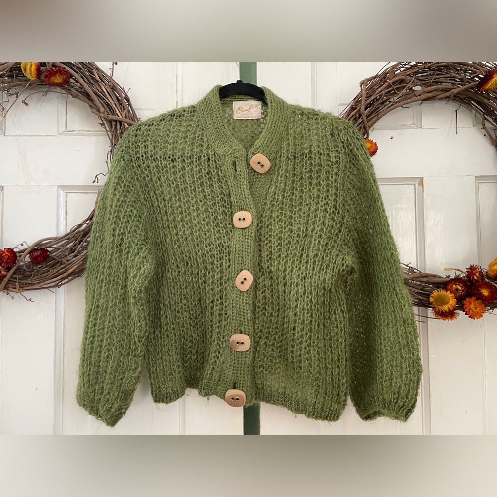 Elena Rossi Designs for Diane Carole Mills NY Vintage Green Cardigan Size Medium - Picture 1 of 11